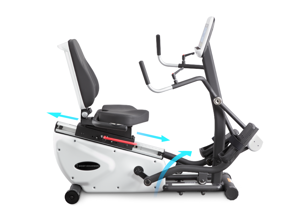 ＜img src="https://bodychargerfitness.com/wp-content/uploads/2021/06/Product-GB7006-Feature-V2-4.png" alt=" Mini recumbent cross trainer, compact recumbent elliptical, compact cross trainer, small size recumbent cross trainer, low step-on, commercial use rehabilitation, cardiac rehab, senior exercise, physical therapy fitness equipment."＞