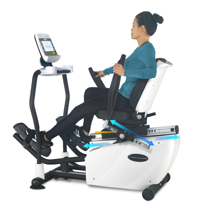＜img src="https://bodychargerfitness.com/wp-content/uploads/2021/06/Product-GB7006-Feature-V4-1.png" alt=" Recumbent cross trainer, recumbent elliptical, handlebar adjustment, adjustable seat, commercial use rehabilitation, cardiac rehab, senior exercise, physical therapy fitness equipment."＞